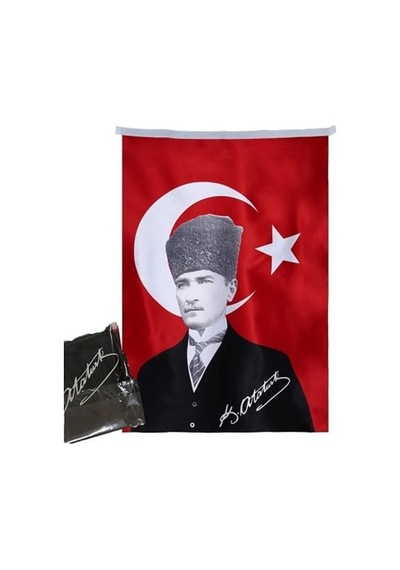 Asilmeydan Türk Bayrağı Kalpaklı Atatürk Fotoğraflı Türkiye Bayrağı 70x105 Cm
