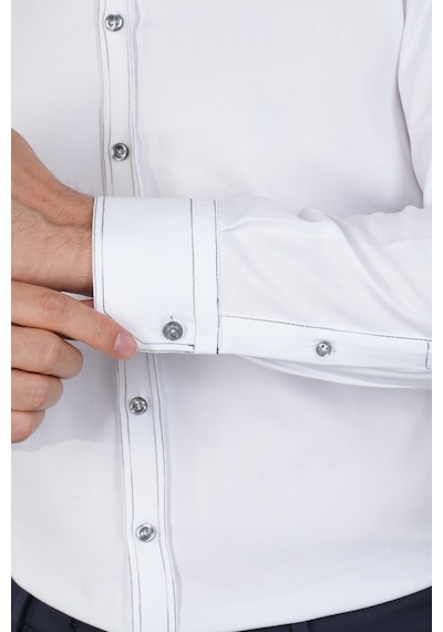 Bisse Erkek Uzun Kollu Regular Fit Haki Dikişli Beyaz Gömlek Gmoks252137 D01 Beyaz