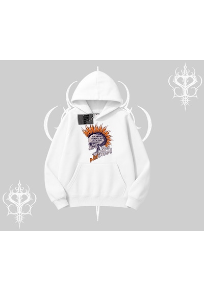 Kapşonlu Sweatshirt Burning Skull Rebel Street Anthem Beyaz