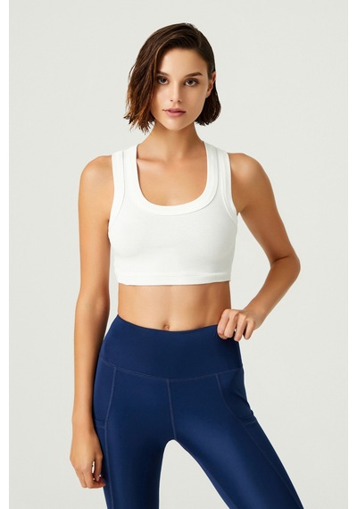 Los Ojos X Melodi Ekru Pamuklu Kalın Askılı Crop Top Tank Ekru