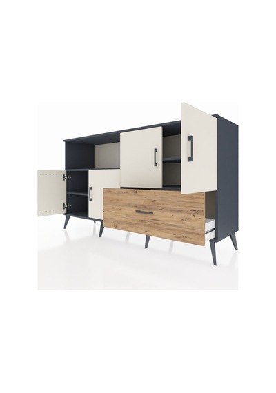 Hyperion Konsol 4 Raflı Tek Çekmeceli 4 Kapaklı 176x44x99 Antrasi Antrasit-aytaşı/çam Hyperion Konsol 4 Raflı Tek Çekmeceli 4 Kapaklı 176x44x99 Antrasi Antrasit-aytaşı/çam