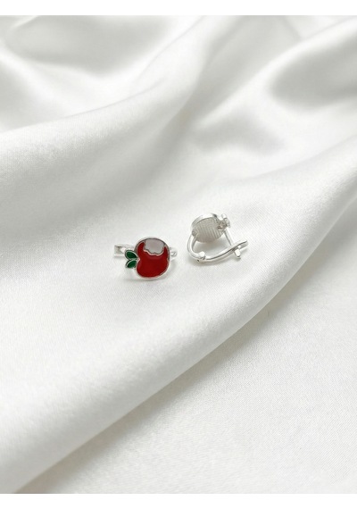 Çekirdekjewelry 925 Ayar Gümüş Elma Çocuk Küpe Gri