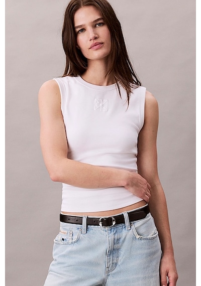 Calvin Klein Kadın Regular Kalıp Nervürlü T-shirt - Beyaz Brilliant White
