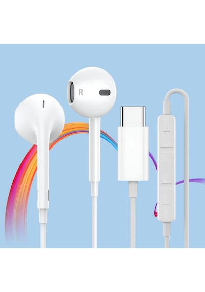İphone 15, 16, 17 / Plus Pro Max İle Uyumlu Type-c Mikrofonlu Kulaklık, Beyaz Subz-ep81