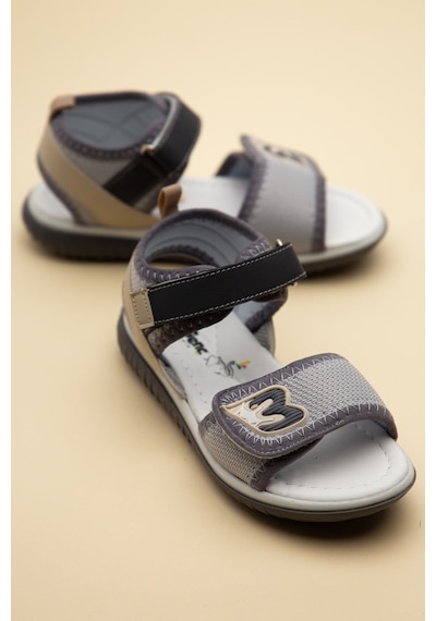 Şirinbebe Ortopedik Erkek Çocuk Sandalet Füme Önü Cırtlı Baskılı-4767