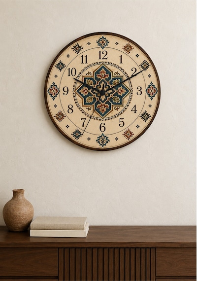 AA Shop Anadolu Motifli Baskılı Duvar Saati Etnik Kilim Desenli Sessiz Dekoratif Baskılı Ahşap Saat 804 Çoklu Renkli