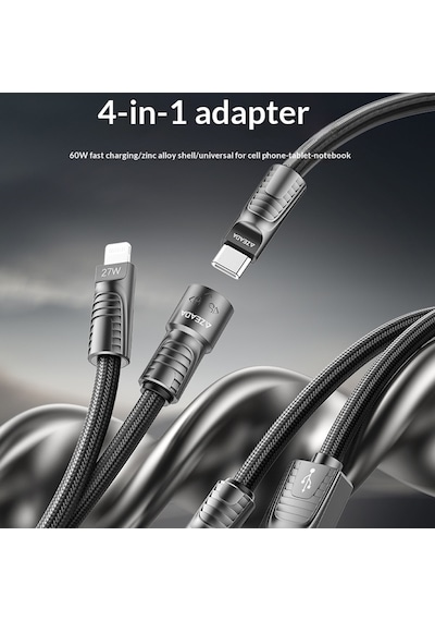 Jopus 4in1 Çoklu Şarj Kablosu 60w Type-c Lightning Usb-a Hızlı Şarj Örgü Kablo 1.5 Metre Az-b11th