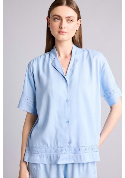 Defacto Regular Fıt Pijama Yaka Dokuma Pijama Üst G8217ax26smbe745 Mavi-be745