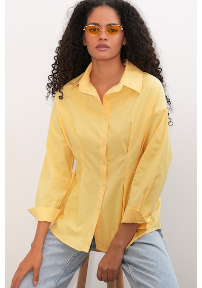 Bigdart Kadın Belden Oturtmalı Poplin Gömlek 20384 - Sarı