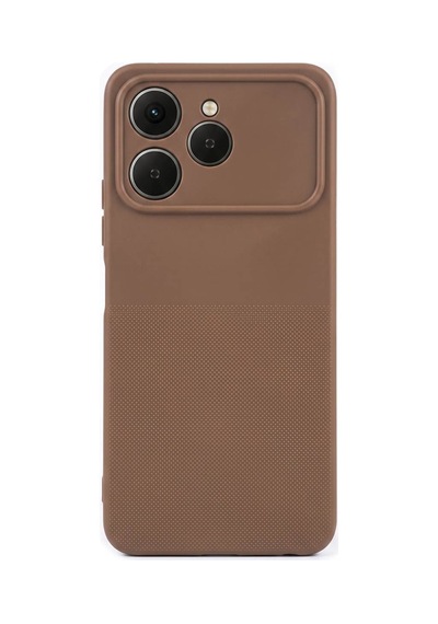 Tecno Spark 40 Uyumlu Kamera Korumalı Silikon Telefon Kılıfı Darbe Emici İçi Kadife Tırtıklı Kaymaz Yüzeyli Yumuşak Kılıf-54281 Kahverengi