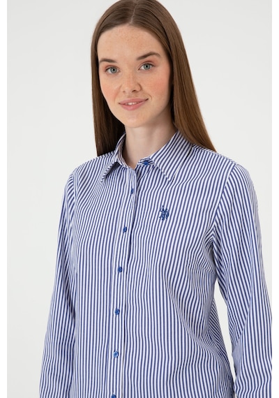 U.S. Polo Assn. Kadın Saks Çizgili Uzun Kollu Gömlek 50316492-VR045