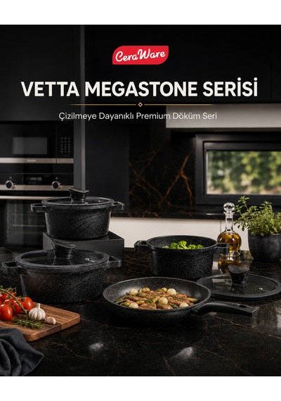 Ceraware Vetta 10 Parça Seramik Yapışmaz Tencere Tava Seti Siyah