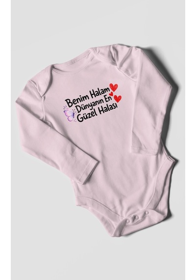 Morivokids Benim Halam Dünyanın En Güzel Halası Uzun Kollu Çıtçıtlı Bebek Body Bebe Pembe