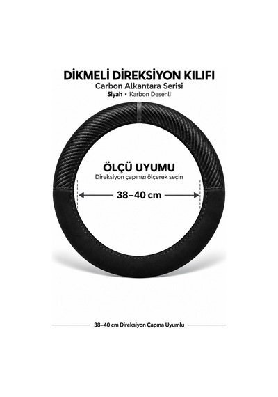 Trobus Jaguar Xf 2016-2025 Uyumlu Dikmeli Direksiyon Kılıfı Carbon Alkantara Karbon Desenli Siyah