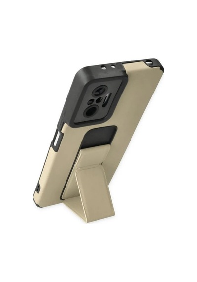 Jenerik Xiaomi Redmi Note 10 Pro Kılıf Mega Standlı Silikon - Gold