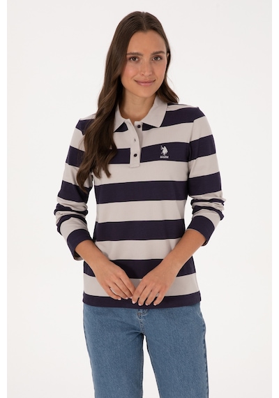 U.S. Polo Assn. Kadın Mürdüm Çizgili Polo Yaka Sweatshirt 50314207-VR074