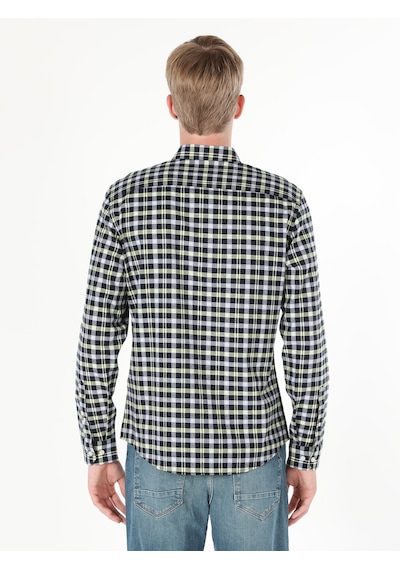 Colin's Slim Fit Kareli Lacivert Erkek Uzun Kol Gömlek CL1059612_Q1.V1_NAV Lacivert