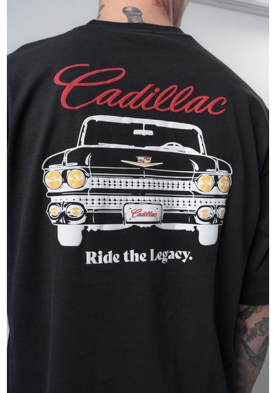 Respire Erkek Cadillac Baskılı Oversize T-shirt Siyah