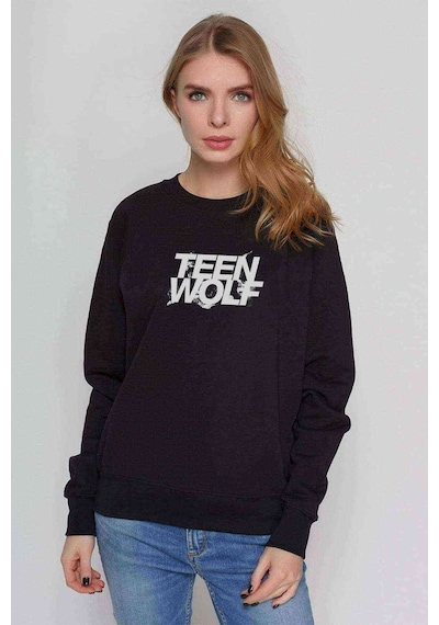 Teen Wolf Logo Baskılı Siyah Kadın Sweatshirt