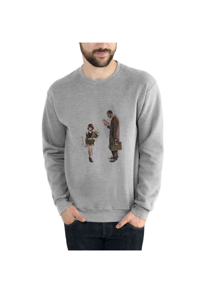Leon Baskılı Gri Erkek Örme Sweatshirt (528476009)
