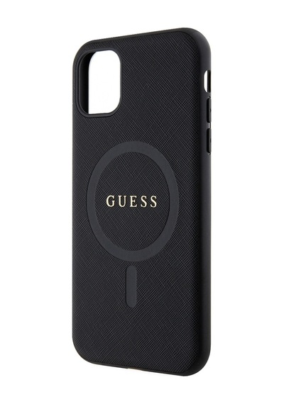 Apple Uyumlu iPhone 11 Kılıf Guess Lisanslı Magsafe Şarj Özellikli Yazı Logolu Saffiano Classic Kapak Siyah