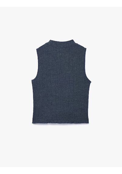 Koton Bisiklet Yaka Slim Fit Bürümcük Kolsuz Bluz Mavi 6sal30012ık Mavi