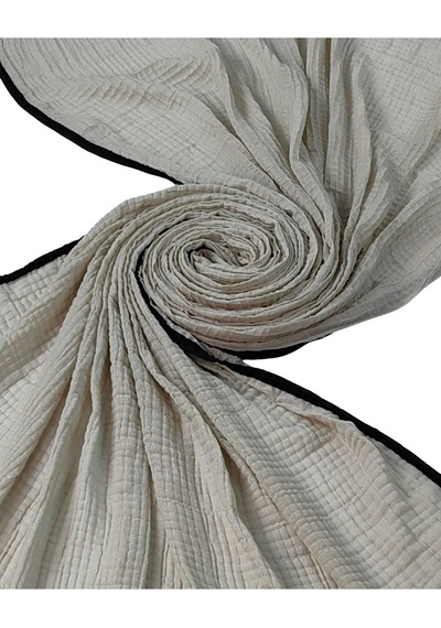 Mim Eşarp Biyeli Müslin Düz Renk Şal 90x190cm Kırık Beyaz - Siyah