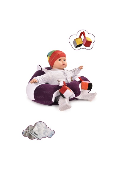 Oyuncaklı Bebek Oturma Destek Minderi - Devrilmez Bebek Koltuğu - Büyük Bebek Oturağı Mor Beyaz