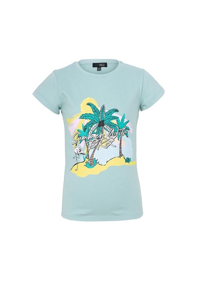 Brz Kids Palmiye Baskılı Kız Çocuk T-shirt-aqua Sea Mavi
