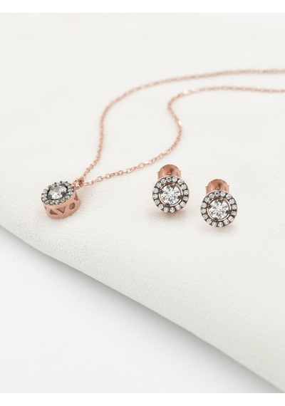 Brezza Lusso Jewelry Gümüş Elmas Montür Set Baget Kadın Gümüş Kolye Küpe Set 435471635 Ayarlanabilir