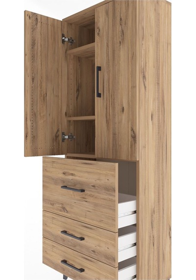 Arges Dolap 3 Raflı 3 Çekmeceli 2 Kapaklı 60x30x163 Çam-çam Atlas Çam