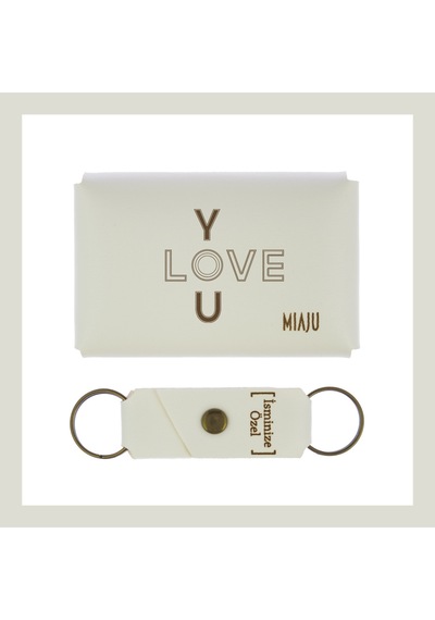 Miaju Beyaz Renk, I Love You Armalı, İsme Özel Cüzdan Ve Anahtarlık, Değer Verdiğine Efsane Hediye Beyaz