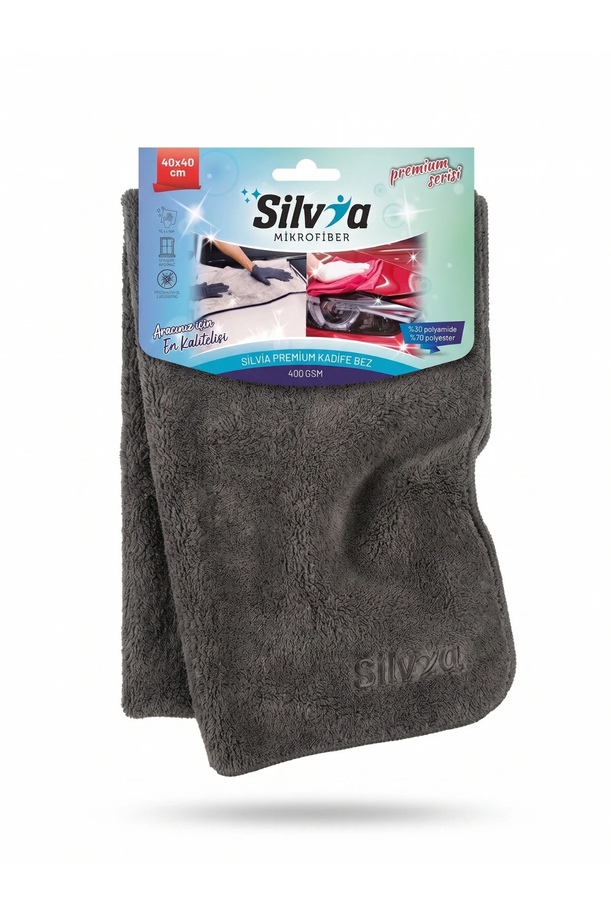 Silvia Premium 400 Gsm Mikrofiber Oto Kurulama Ve Detaylandırma Bezi 40x40 Cm - Kadife Dokulu Çizmez Parlatma Bezi
