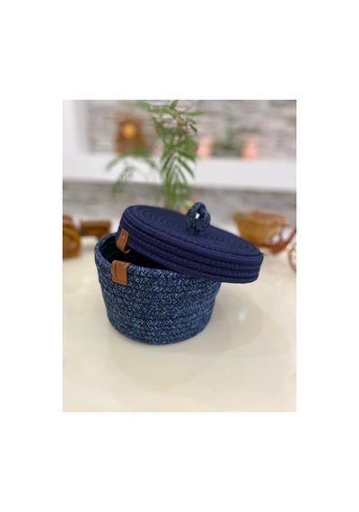 Hasır Jüt Sepet Oval Kapaklı Organizer Düzenleyici 30x20x10 Cm Kırçılmavi Kırçılmavi
