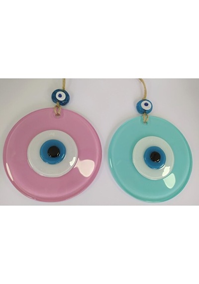 Opak Cam Nazar Boncuğu Ikili Set Toz Pembe Ve Cam Göbeği Duvar De