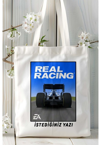 Art Hediye Real Racing Mobil Oyun Baskılı Bez Çanta Omuz Çantası Çift Tafaflı Baskı Kişiye Özel 1 Çok Renkli