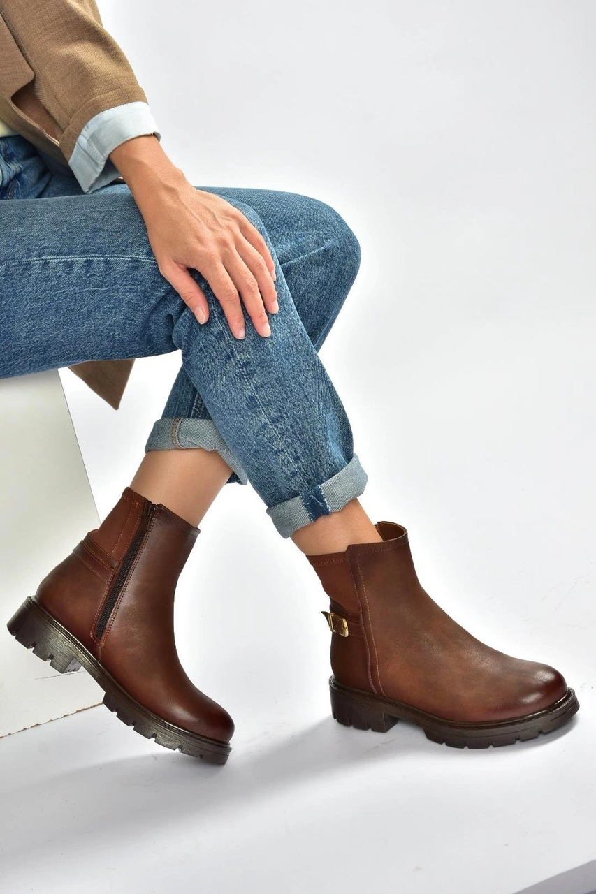 Fox Shoes V674420409 Taba Kalın Tabanlı İçi Tüylü Kadın Bot Taba-Suni Deri