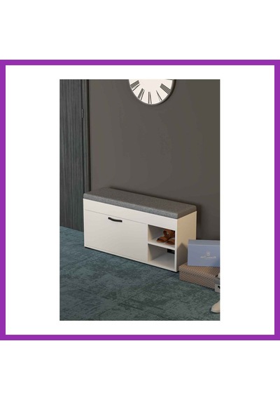 Bezos Puflu Ayakkabılık Bench Beyaz 90 Cm Bty