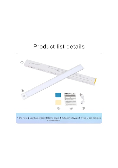 Shopytech 50 Cm Manyetik Şarjlı Led Dolap/tezgâh Altı Lamba Hareket Sensörlü 3 Renk Kısılabilir Usb Çok Renkli