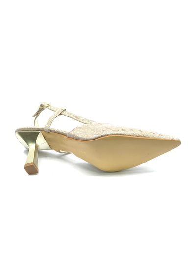 Mehtap Kırışık Arkası Açık Stiletto Kadın Topuklu Ayakkabı Altın