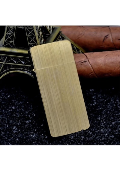 Kuboy Vintage Çakmak Benzinli Slim Çakmak Altın Renk Bronz