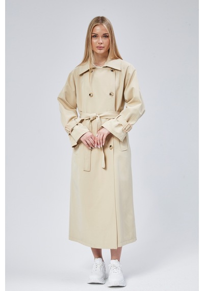 Kadın Oversize Kuşaklı Trençkot Taş