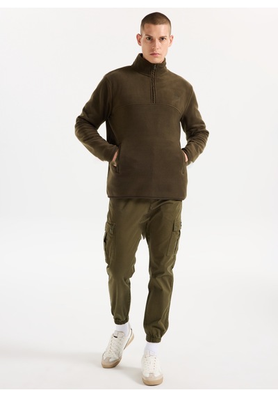 Jeep Haki Erkek Dik Relaxed Düz Polar Sweatshırt C4wm-swt4201