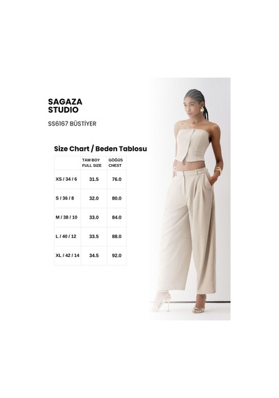Sagaza Studio Ss6167 Straplez Fermuarlı Body Bej