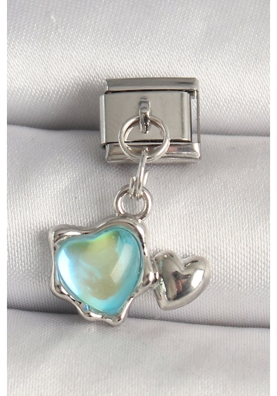 316l Çelik Gümüş Renk Mavi Mineli Kalp Model Nomination Charm Çok Renkli