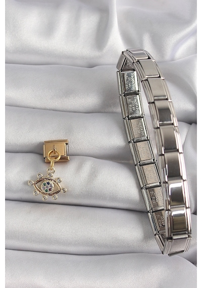 316l Çelik Gold Renk Sallantı Zirkon Taşlı Göz Model Nomination Charm - Çok Renkli