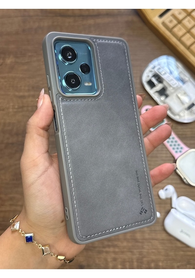 Samsung Galaxy Note 20 Ultra Uyumlu Premium Deri Dokulu Darbelere Dayanıklı Nazal Silikon Kılıf Gri