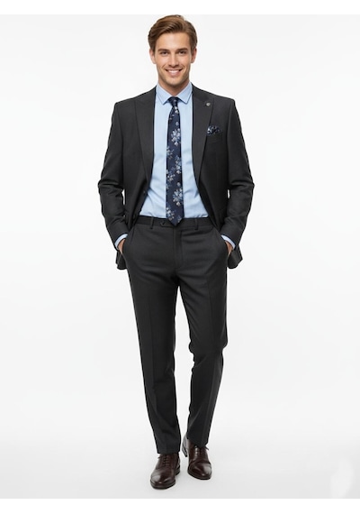 Presto Erkek Slimfit Çizgili Yün Takım Elbise 6 Drop Siyah 2127-001 Siyah