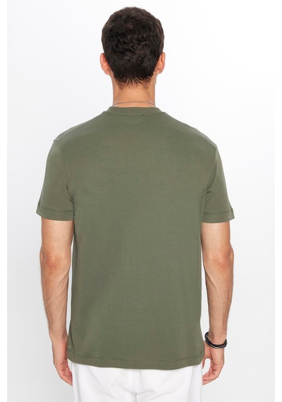 Tudors Unisex Relax Fit Rahat Kesim %100 Pamuk Yumuşak Dokulu Basic Bisiklet Yaka Haki Tişört-30850 Haki