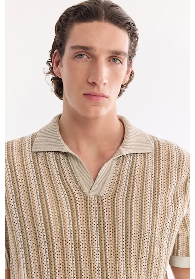 Avva Erkek Bej Polo Yaka Düğmesiz %100 Pamuk Soft Touch Regular Fit Triko T-shirt A61y5025